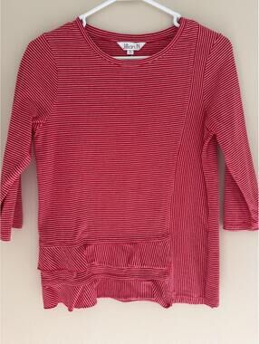 Jillian N, S, Casual Red/White Striped 3/4 Sleeves